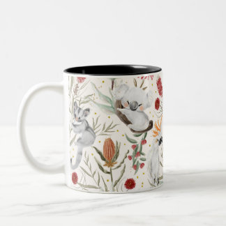 Australian Floral Pattern Koalas Possums Cockatoos Two-Tone Coffee Mug