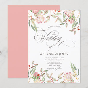 Australian Flowers Calligraphic Script Wedding Invitation