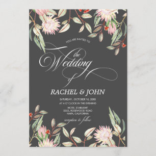 Australian Flowers Calligraphic Wedding Monogram Invitation