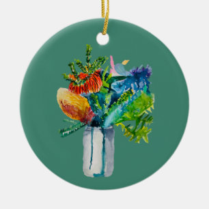 Australian flowers watercolour ceramic tree decoration