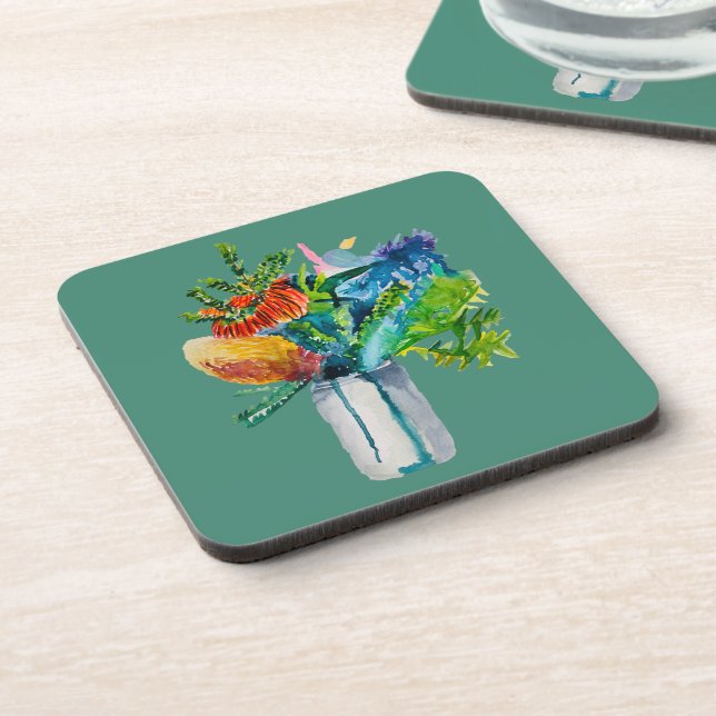 Australian flowers watercolour coaster (Left Side)