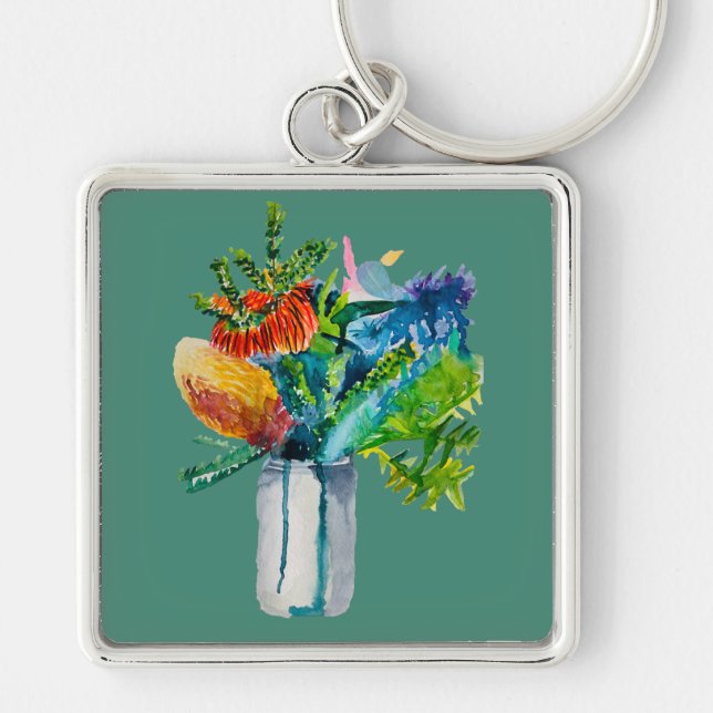 Australian flowers watercolour key ring (Front)