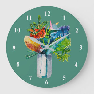 Australian flowers watercolour large clock