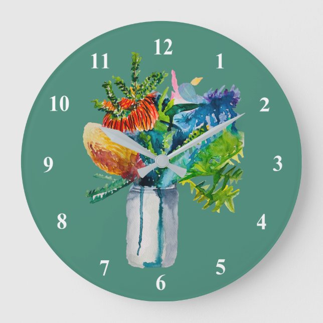Australian flowers watercolour large clock (Front)