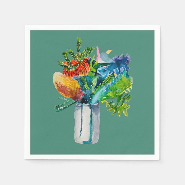 Australian flowers watercolour napkin (Front)
