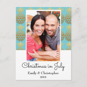 Australian Gold Foil Pineapple Christmas in July Holiday Postcard
