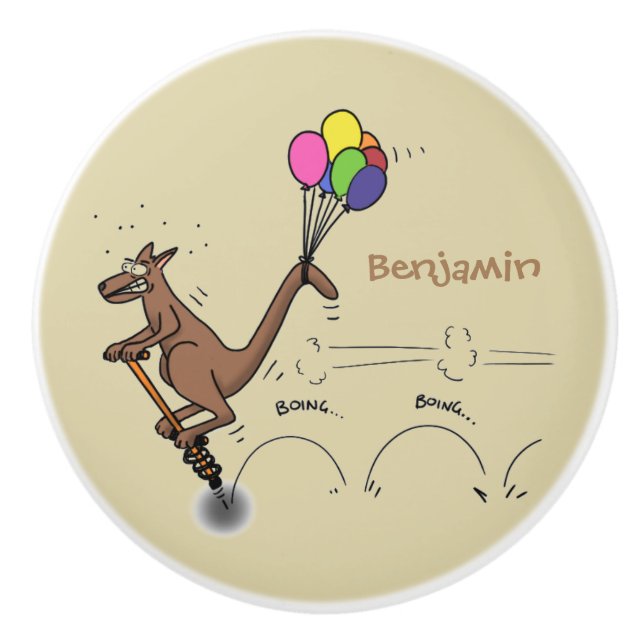 Australian humour kangaroo cartoon illustration ceramic knob (Front)