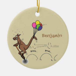 Australian humour kangaroo cartoon illustration ceramic tree decoration