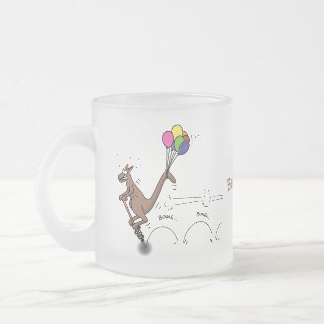 Australian humour kangaroo cartoon illustration frosted glass coffee mug (Left)
