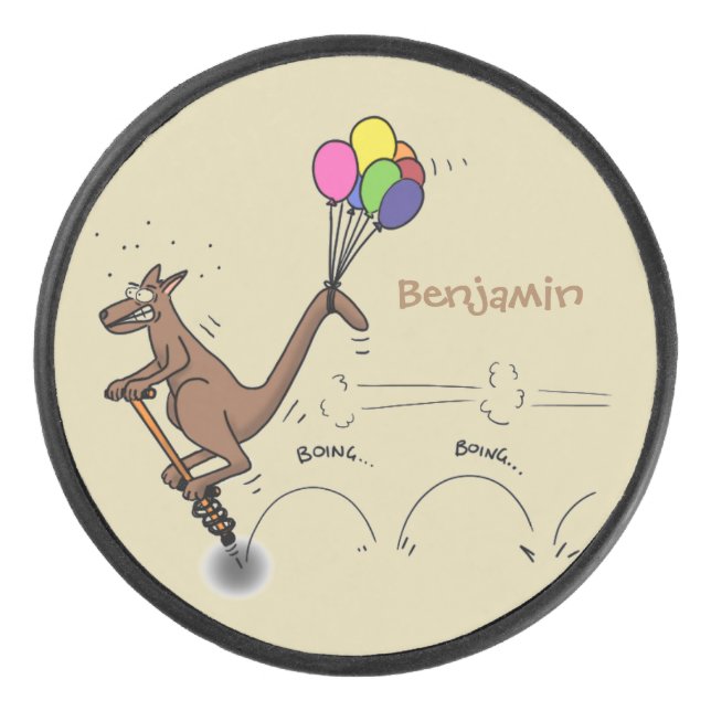 Australian humour kangaroo cartoon illustration hockey puck (Front)