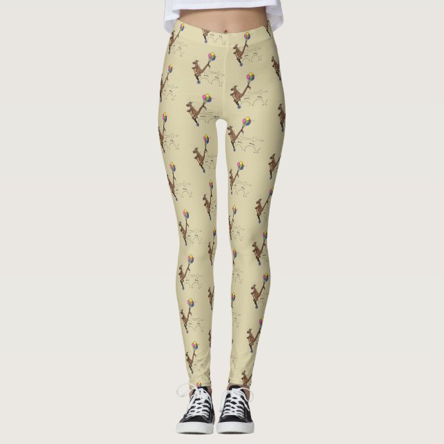 Australian humour kangaroo cartoon illustration leggings (Front)