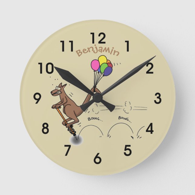 Australian humour kangaroo cartoon illustration round clock (Front)