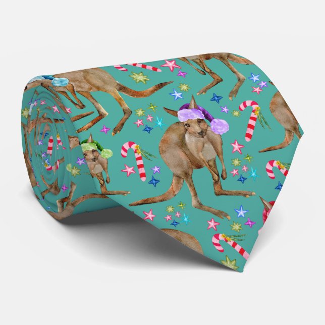 Australian Kangaroo Christmas  Tie (Rolled)
