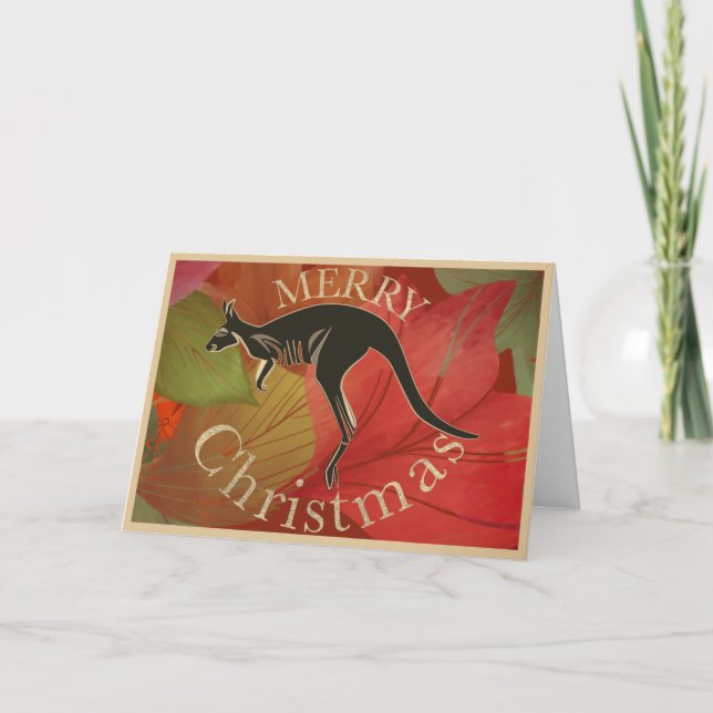 Australian kangaroo Merry Christmas gold script Card (Front)