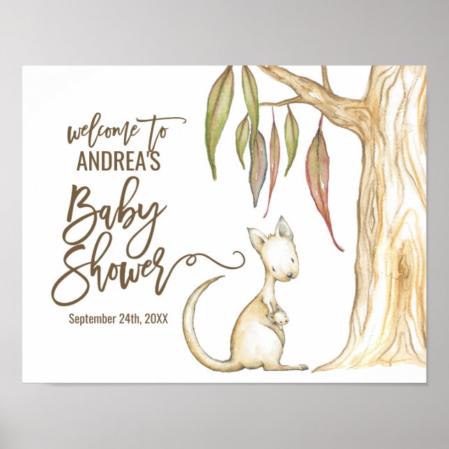 Australian Kangaroo Neutral Baby Shower Welcome Poster (Front)