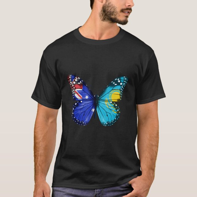 Australian Kazakhstani Flag Butterfly T-Shirt (Front)