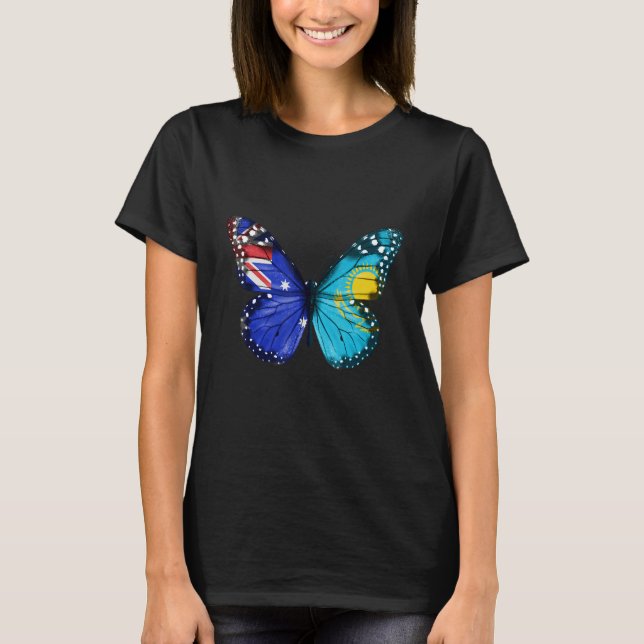 Australian Kazakhstani Flag Butterfly T-Shirt (Front)