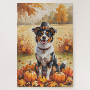 Australian Kelpie Autumn Leaves Thanksgiving Art Jigsaw Puzzle