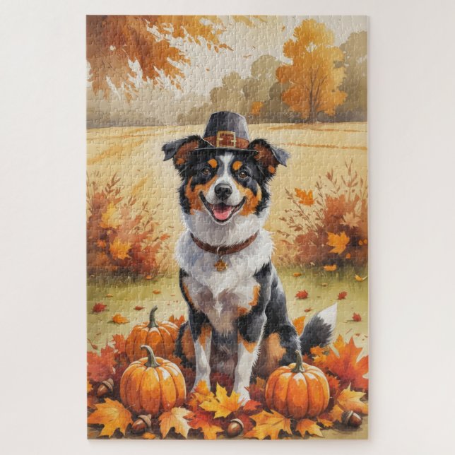 Australian Kelpie Autumn Leaves Thanksgiving Art Jigsaw Puzzle (Vertical)