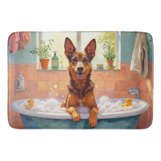 Australian Kelpie Bath Time Bright Bathroom Decor Mat (Front)