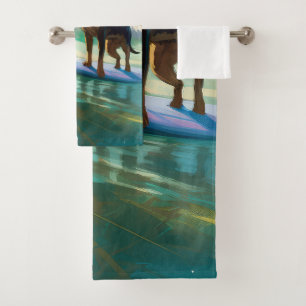 Australian Kelpie Beach Surfing Painting Bath Towel Set