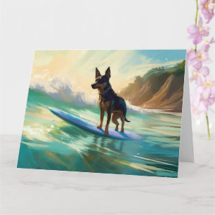 Australian Kelpie Beach Surfing Painting Card
