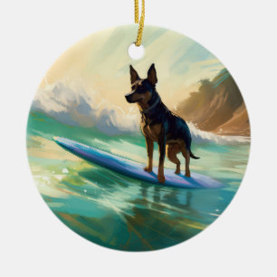Australian Kelpie Beach Surfing Painting Ceramic Tree Decoration