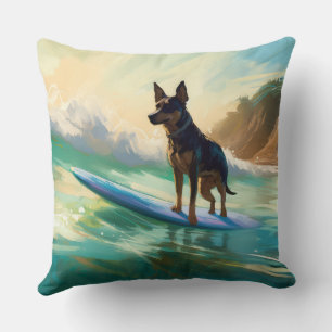 Australian Kelpie Beach Surfing Painting Cushion