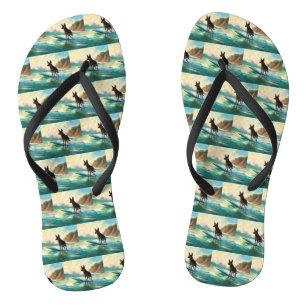Australian Kelpie Beach Surfing Painting Flip Flops