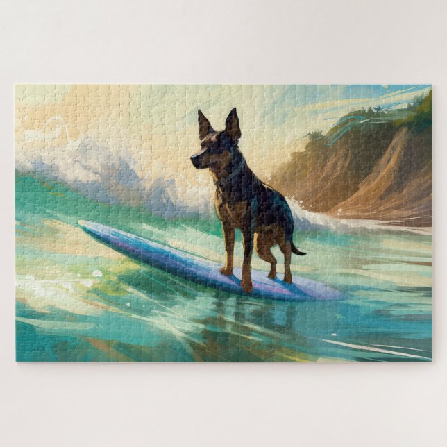 Australian Kelpie Beach Surfing Painting Jigsaw Puzzle (Horizontal)