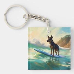 Australian Kelpie Beach Surfing Painting Key Ring