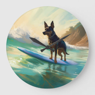 Australian Kelpie Beach Surfing Painting Large Clock