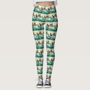Australian Kelpie Beach Surfing Painting Leggings
