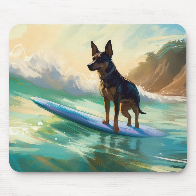 Australian Kelpie Beach Surfing Painting Mouse Mat (Front)