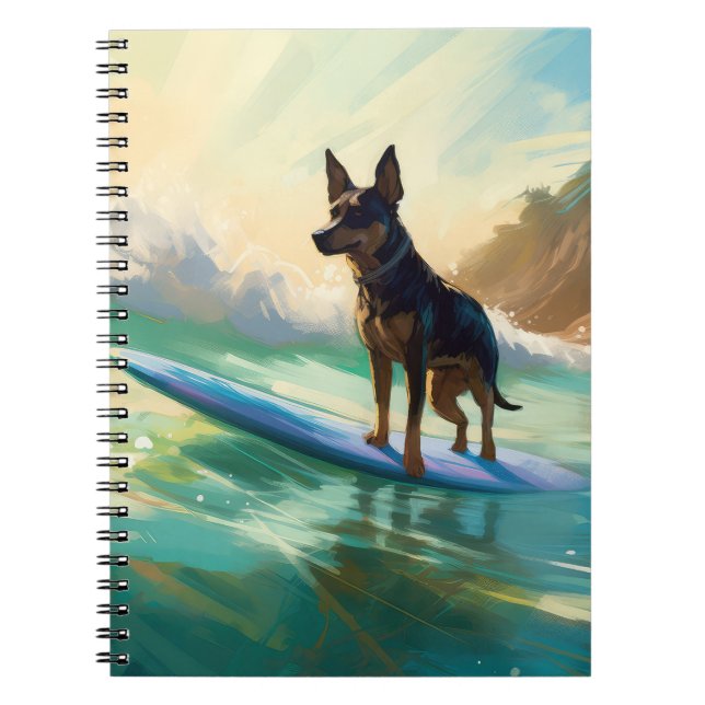 Australian Kelpie Beach Surfing Painting Notebook (Front)