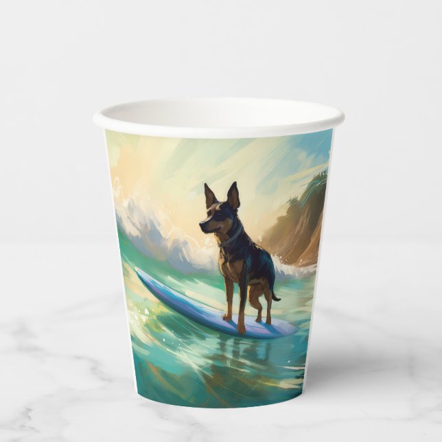Australian Kelpie Beach Surfing Painting Paper Cups (Front)