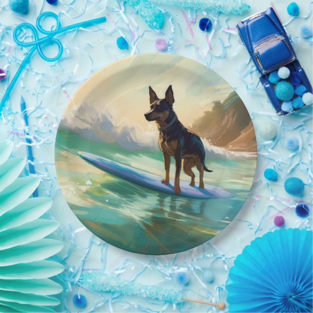 Australian Kelpie Beach Surfing Painting Paper Plate (Party)