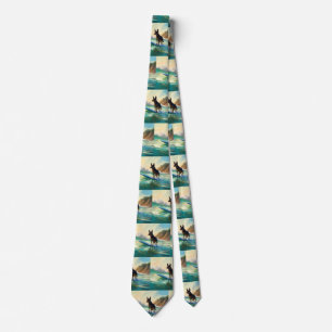 Australian Kelpie Beach Surfing Painting Tie
