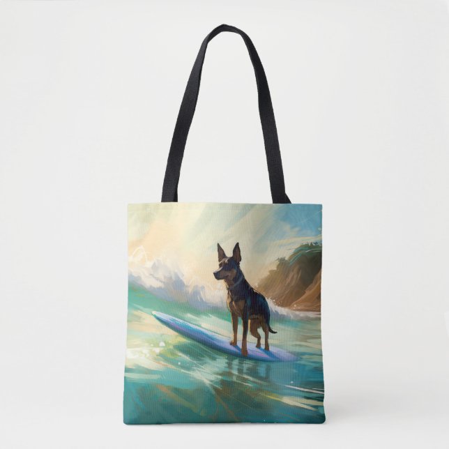 Australian Kelpie Beach Surfing Painting Tote Bag (Front)
