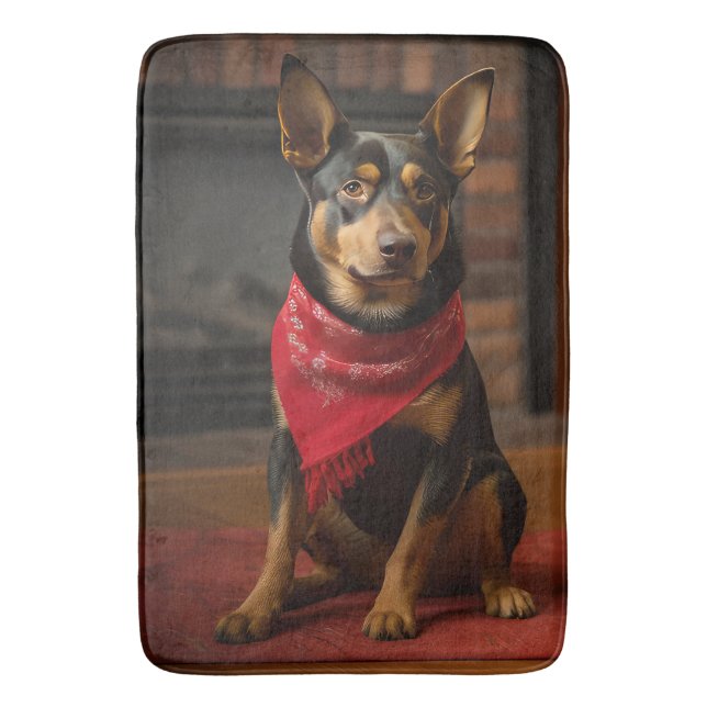 Australian Kelpie by the Fireplace Christmas Bath Mat (Front Vertical)