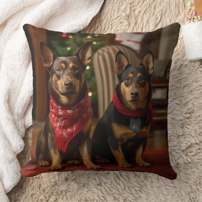 Australian Kelpie by the Fireplace Christmas Cushion (Blanket)