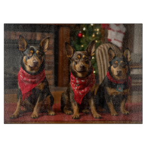 Australian Kelpie by the Fireplace Christmas Cutting Board