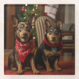 Australian Kelpie by the Fireplace Christmas Glass Coaster
