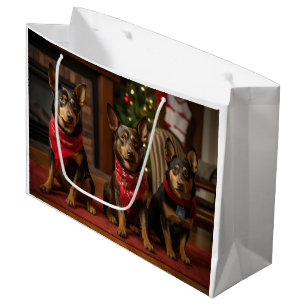 Australian Kelpie by the Fireplace Christmas Large Gift Bag