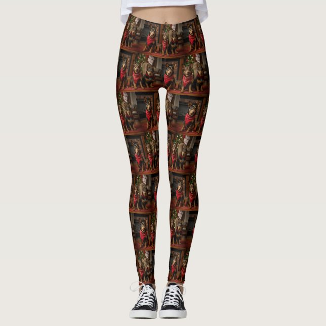 Australian Kelpie by the Fireplace Christmas Leggings (Front)