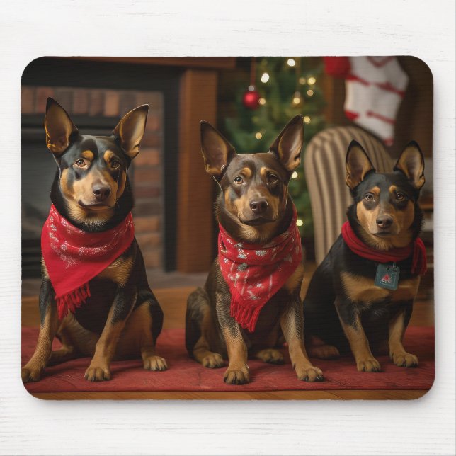 Australian Kelpie by the Fireplace Christmas Mouse Mat (Front)