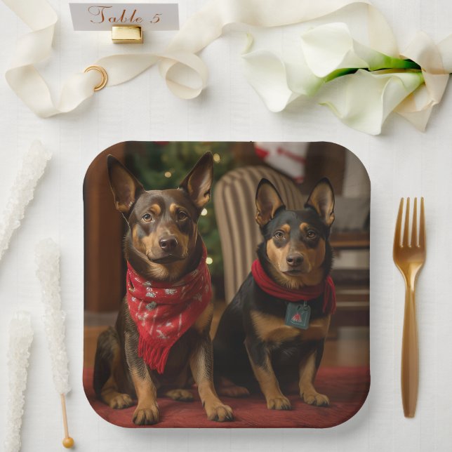 Australian Kelpie by the Fireplace Christmas Paper Plate (Wedding)