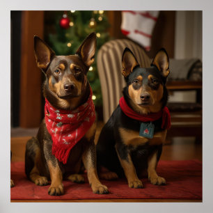 Australian Kelpie by the Fireplace Christmas Poster