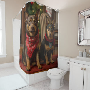 Australian Kelpie by the Fireplace Christmas Shower Curtain