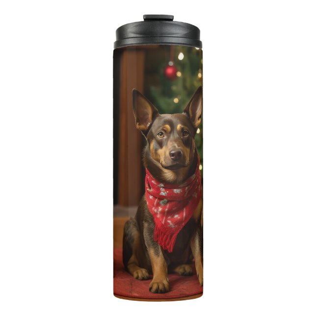 Australian Kelpie by the Fireplace Christmas Thermal Tumbler (Front)
